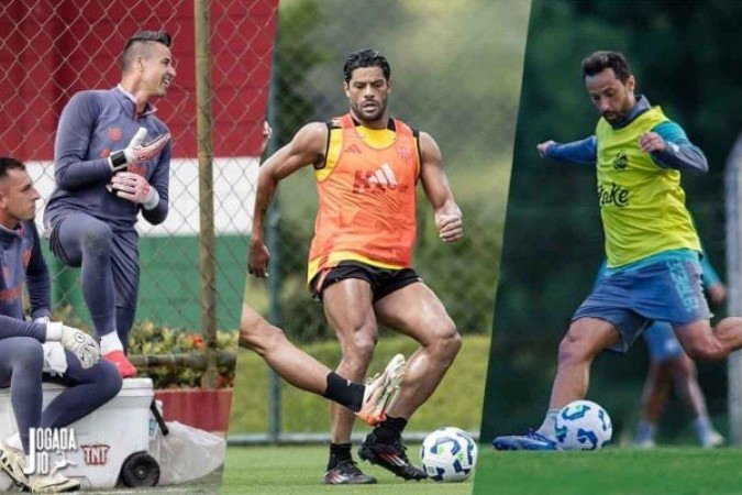 Fábio, Hulk e Nenê estão no time de veteranos do Campeonato Brasileiro -  (crédito: Fotos: Lucas Merçon/Fluminense / Pedro Souza/Atlético / Fernando Alves/Juventude)