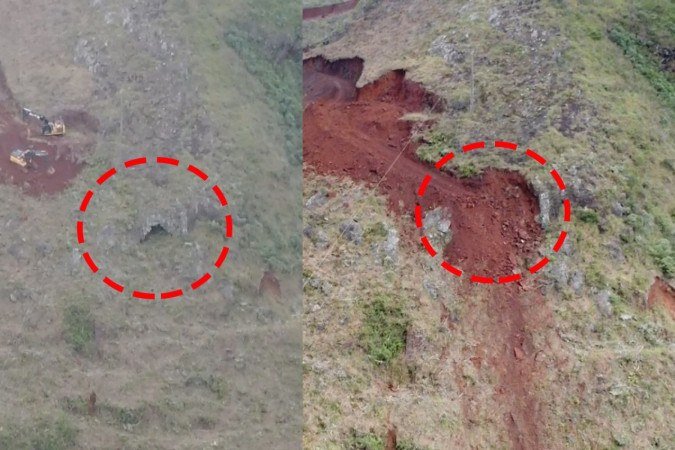 Caverna fotografada pelos moradores de Botafogo antes e depois de sua completa destruição pelas máquinas -  (crédito: Montagem sobre Imagem de Divulgalção)