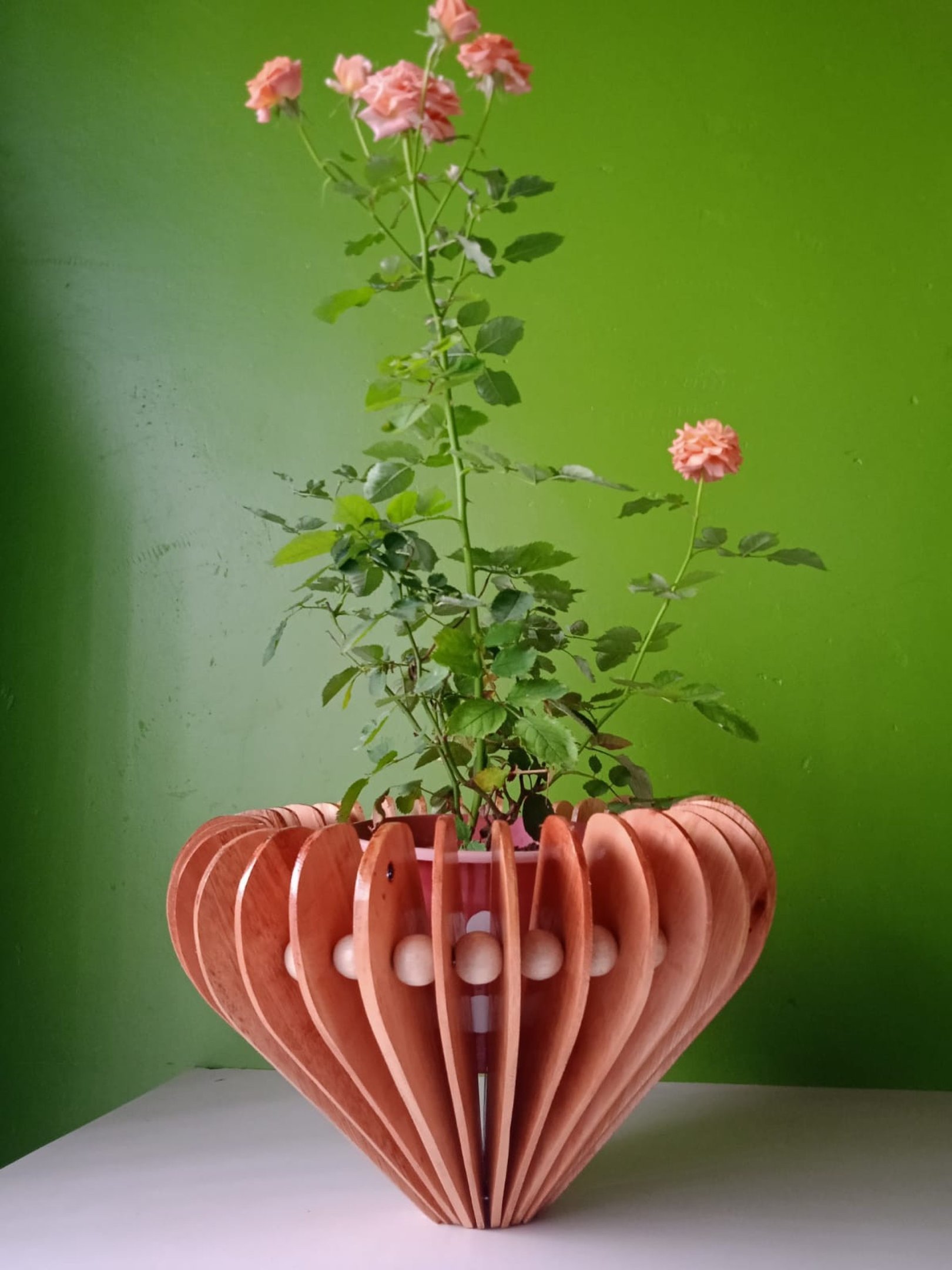 Cachepô modelo Pétala, em madeira reciclada, da CJ suportes para plantas (R$ 120)