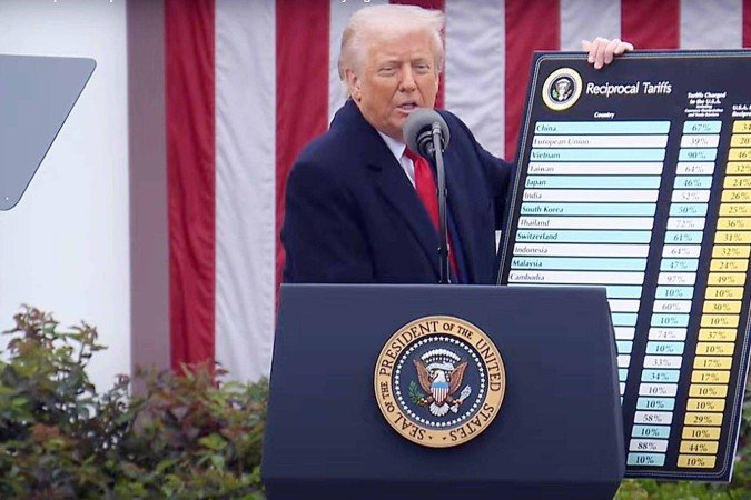 Trump anuncia tarifas recíprocas a 185 países. Segundo o presidente, objetivo é alcançar a independência econômica dos EUA - (crédito: whitehouse/Reprodução) Trump anuncia tarifas recíprocas a 185 países. Segundo o presidente, objetivo é alcançar a independência econômica dos EUA - (crédito: whitehouse/Reprodução)
