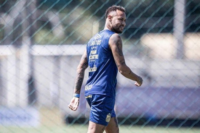 Neymar em treino do Santos -  (crédito: Raul Baretta/ Santos FC)