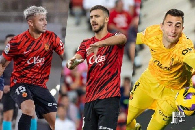 Pablo Maffeo, Copete e Dominik Greif - (crédito: Divulgação / Mallorca; Divulgação/ Mallorca; Rafa Babot/Getty Images) Pablo Maffeo, Copete e Dominik Greif - (crédito: Divulgação / Mallorca; Divulgação/ Mallorca; Rafa Babot/Getty Images)
