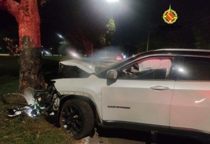 Motorista foge de blitz, colide com árvore e é preso por embriaguez no cruzeiro -  (crédito: PMDF/Divulgação) -Motorista foge de blitz, colide com árvore e é preso por embriaguez no cruzeiro -  (crédito: PMDF/Divulgação)