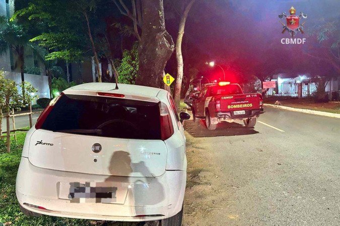 Colisão de carro contra árvore deixa mulher ferida na Asa Sul