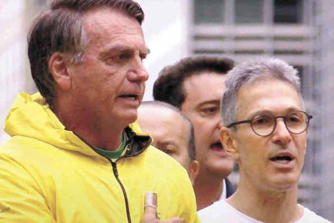 Ao lado de Bolsonaro, Zema participou no domingo (7) de ato na Avenida Paulista
 -  (crédito: Reprodução/Redes Sociais)