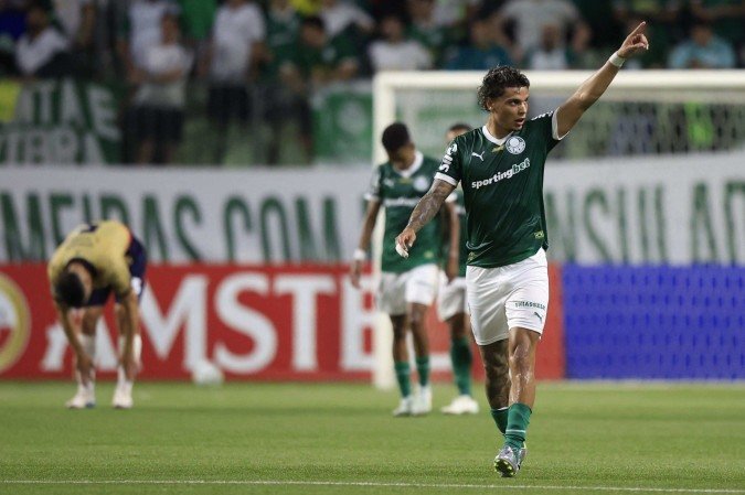 Richard Ríos chega a quatro gols e aparece entre os goleadores do Palmeiras na temporada - (crédito: Miguel Schincaiol/AFP) Richard Ríos chega a quatro gols e aparece entre os goleadores do Palmeiras na temporada - (crédito: Miguel Schincaiol/AFP)