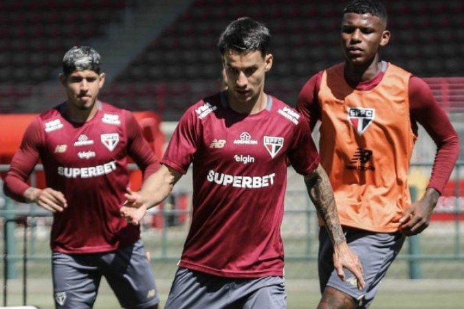 Jogadores do São Paulo treinaram de olho em jogo da Libertadores - (crédito: Erico Leonan / São Paulo FC) Jogadores do São Paulo treinaram de olho em jogo da Libertadores - (crédito: Erico Leonan / São Paulo FC)