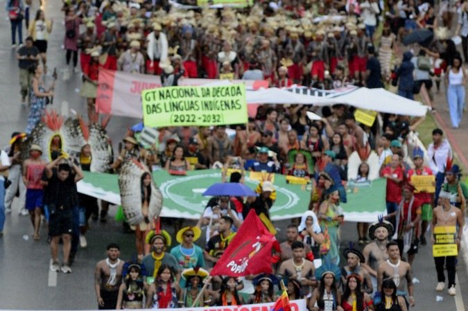  Marcha de indigenas do movimentoTerra Livre na Esplanda dos Ministérios 