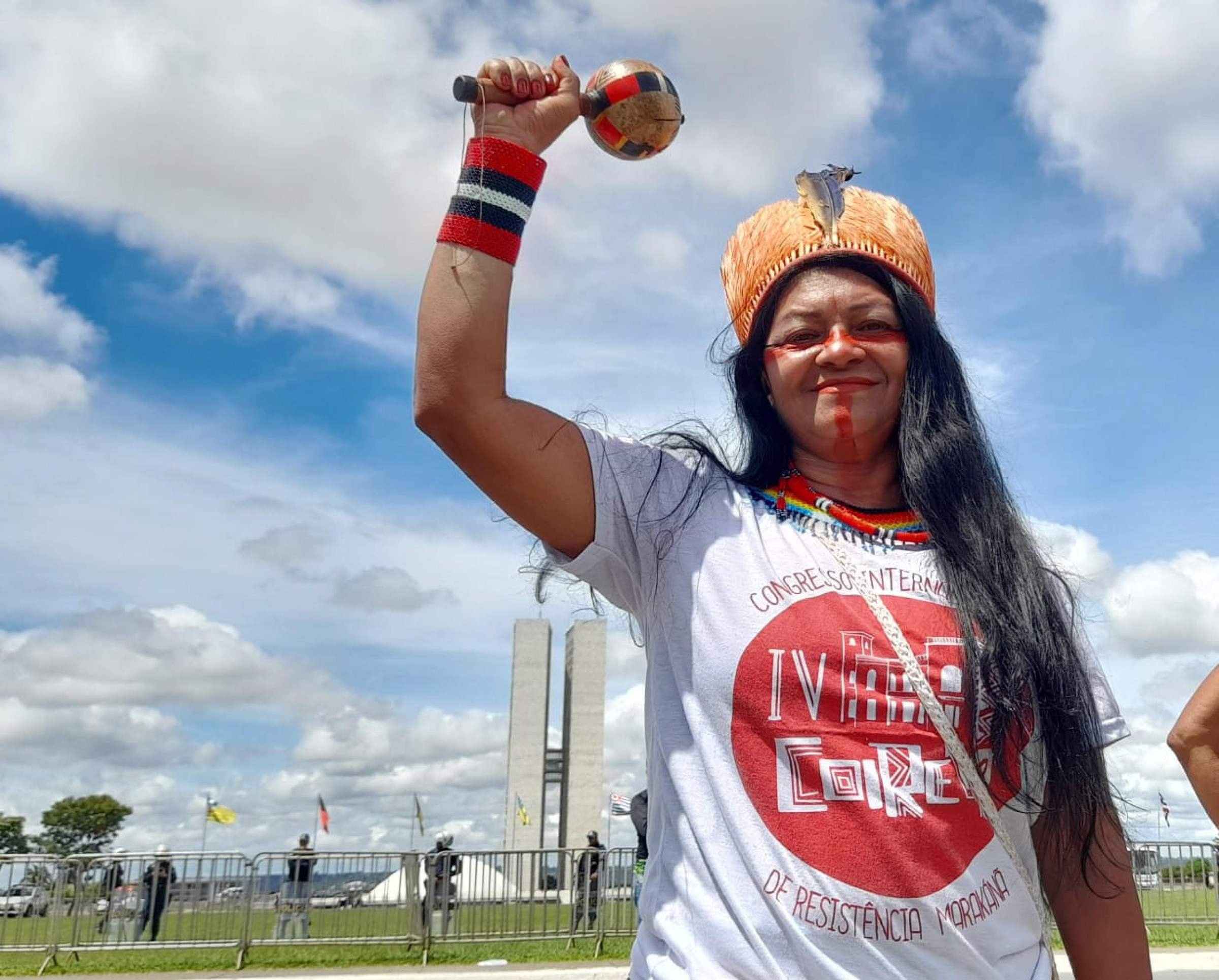 Tereza Arapiun, 58, trazia no rosto o urucum,  que considera sua proteção espiritual e política