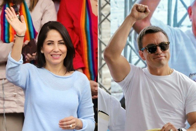 Disputa acirrada entre Luisa González e o atual presidente Daniel Noboa, que tenta a reeleição - (crédito: AFP) Disputa acirrada entre Luisa González e o atual presidente Daniel Noboa, que tenta a reeleição - (crédito: AFP)