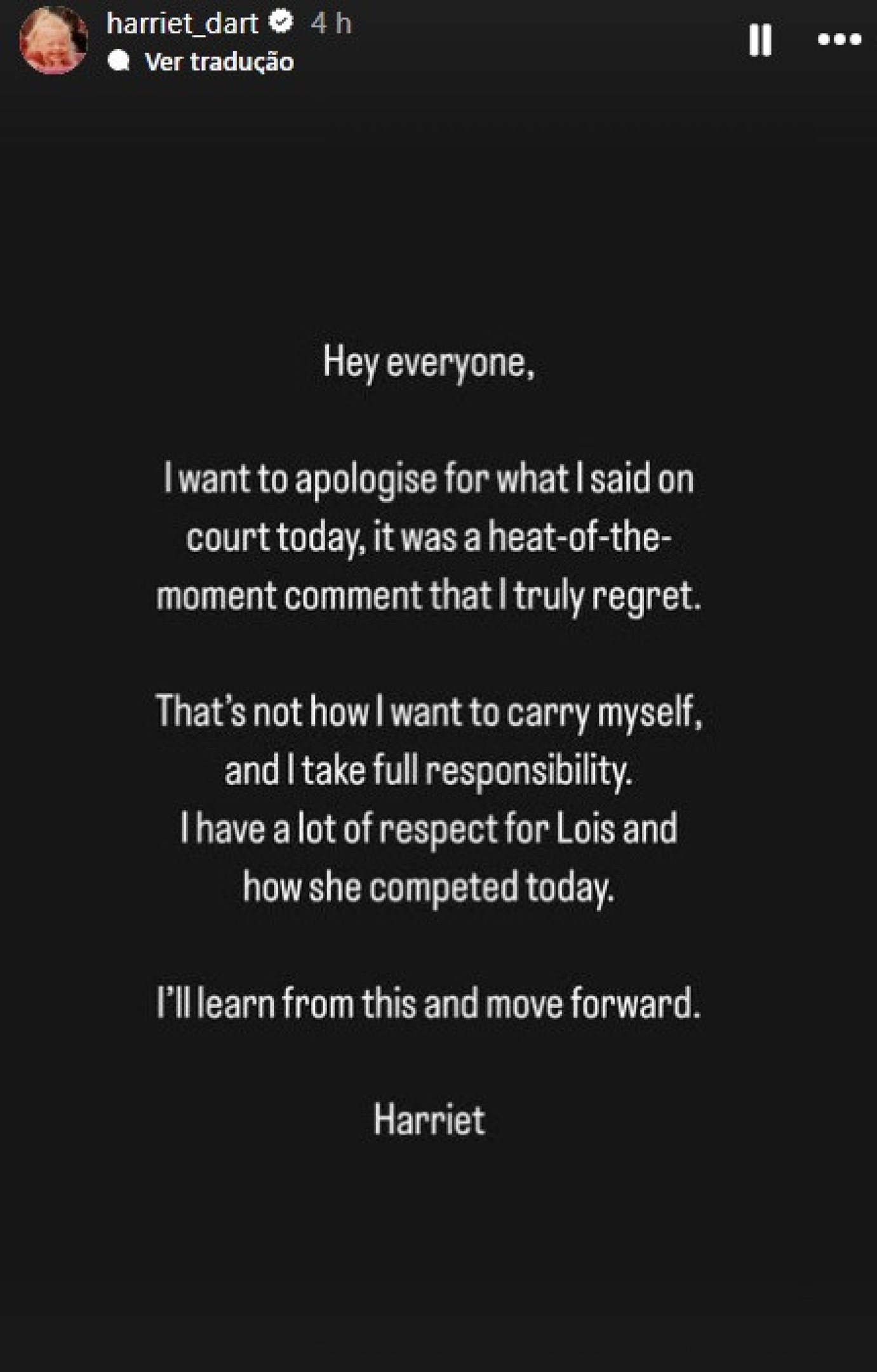 Mensagem de Harriet Dart