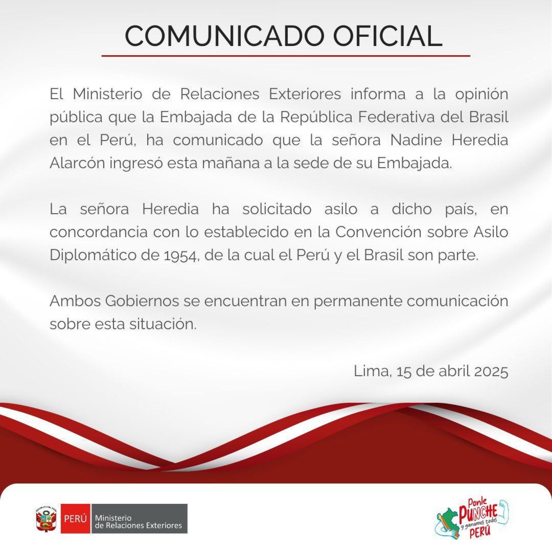 comunicado embaixada brasil nadine heredia 