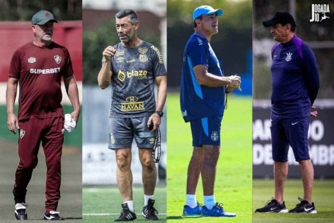 Brasileirão-2025 já registra quatro demissões de treinadores -  (crédito: Fotos: Lucas Merçon/Fluminense; Reinaldo Campos/ Santos; Angelo Pìeretti/Grêmio; Rodrigo Coca/Agência Corinthians)