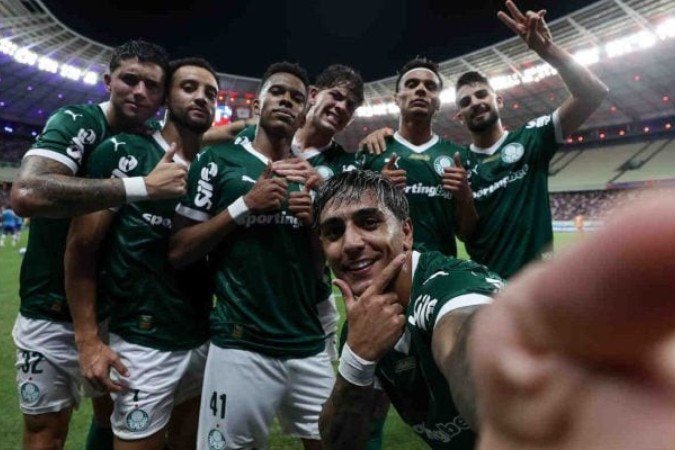 Facundo Torres (esq.) comemora seu gol, o primeiro do Palmeiras - (crédito: Foto: Cesar Greco/Palmeiras/by Canon) Facundo Torres (esq.) comemora seu gol, o primeiro do Palmeiras - (crédito: Foto: Cesar Greco/Palmeiras/by Canon)