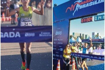 Rosielen Xavier e Gil Paulo na Maratona Brasília 2025 -  (crédito: Minervino Júnior/CB/D.A Press e Luís Nova/CB/D.A Press)