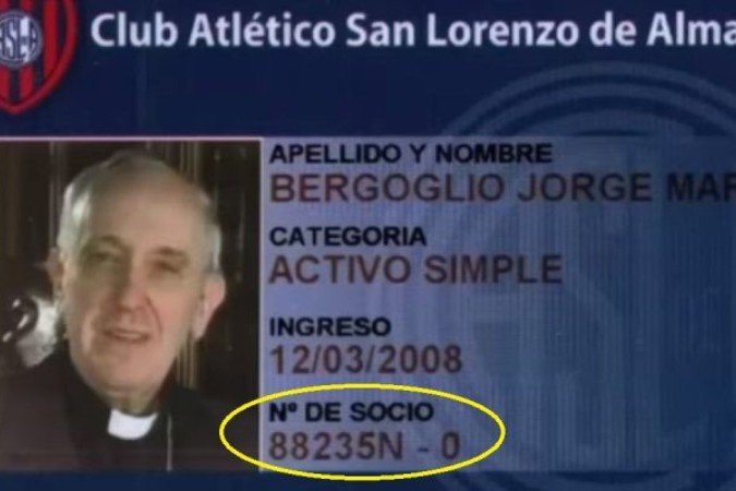 Número da carteirinha do San Lorenzo marca idade e hora da morte do pontífice argentino - (crédito: Reprodução) Número da carteirinha do San Lorenzo marca idade e hora da morte do pontífice argentino - (crédito: Reprodução)