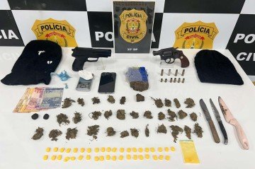 Policiais ainda encontraram drogas e arma de fogo de uso restrito na casa da envolvida -  (crédito: Divulgação/PCDF)