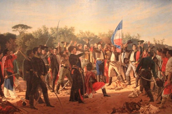 O professor de História da UFRGS Cesar Augusto Barcellos Guazzelli exibe uma bandeira de Artigas - (crédito: Luiz Antônio Araujo) O professor de História da UFRGS Cesar Augusto Barcellos Guazzelli exibe uma bandeira de Artigas - (crédito: Luiz Antônio Araujo)