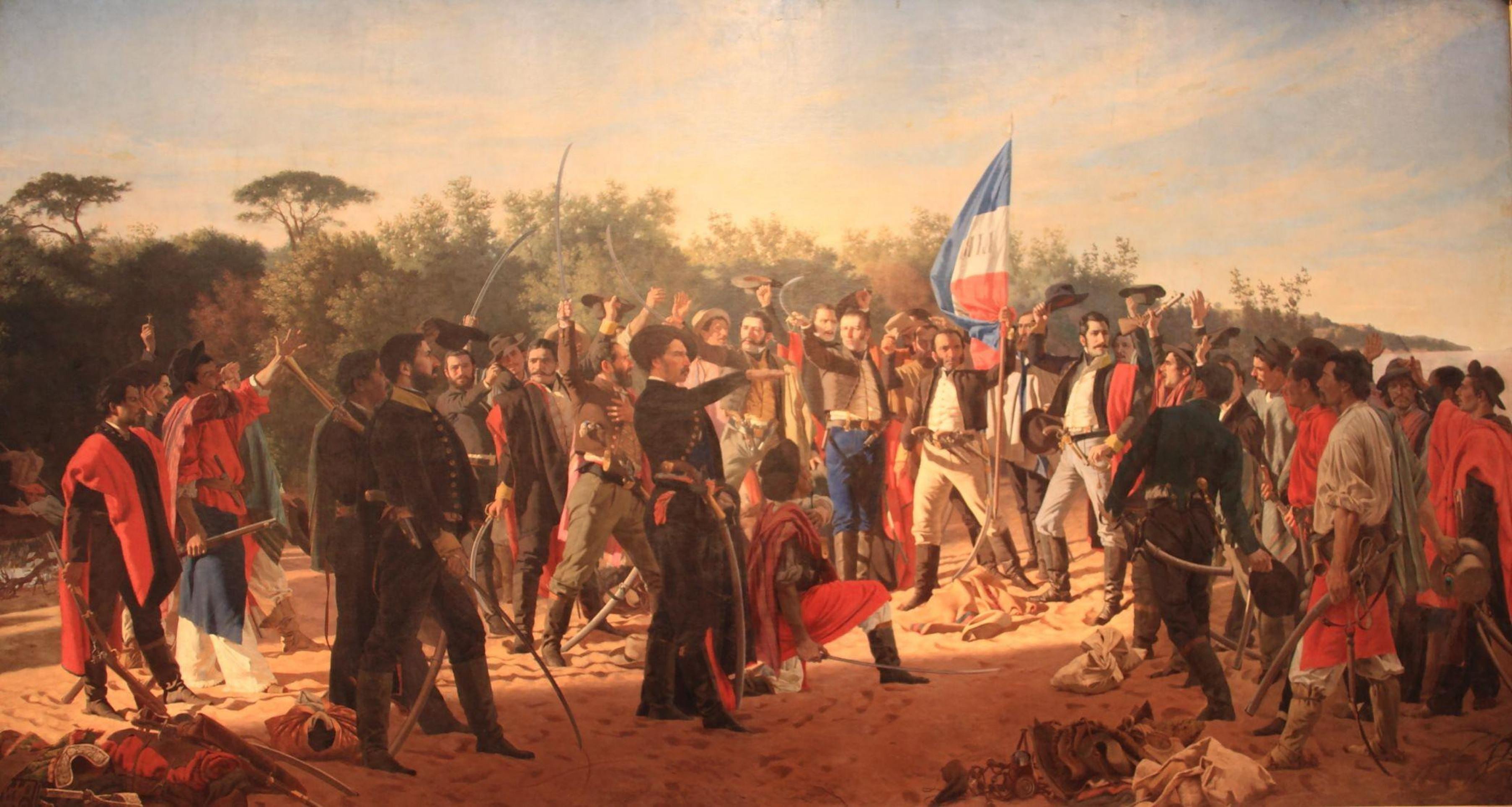 O professor de História da UFRGS Cesar Augusto Barcellos Guazzelli exibe uma bandeira de Artigas -  (crédito: Luiz Antônio Araujo)