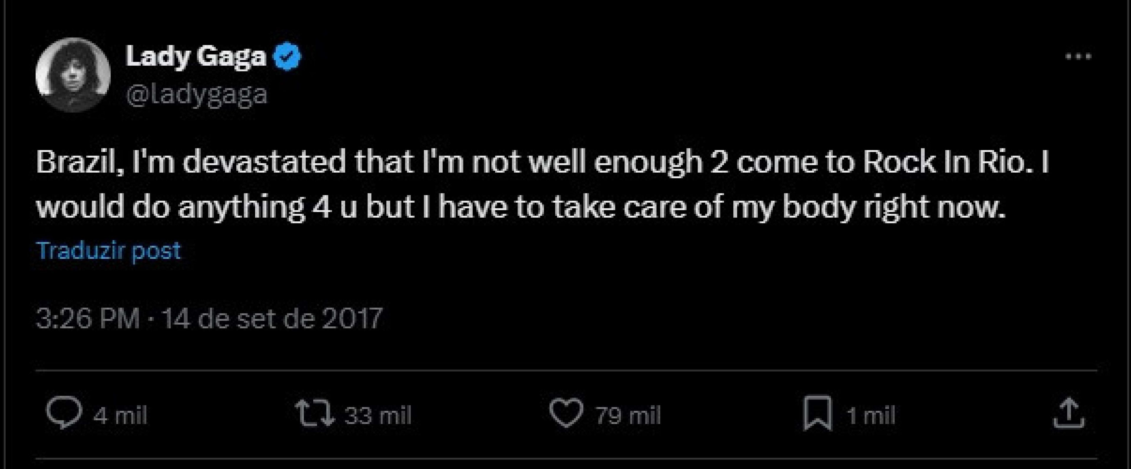 Tweet da Lady Gaga