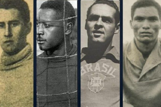 Joel, Barbosa, Gilmar e Manga. Quatro dos goleiros que defenderam o Brasil nas Copas entre 1930 e 1966 - (crédito: Foto: Wikimedia Commons/Domínio Público) Joel, Barbosa, Gilmar e Manga. Quatro dos goleiros que defenderam o Brasil nas Copas entre 1930 e 1966 - (crédito: Foto: Wikimedia Commons/Domínio Público)