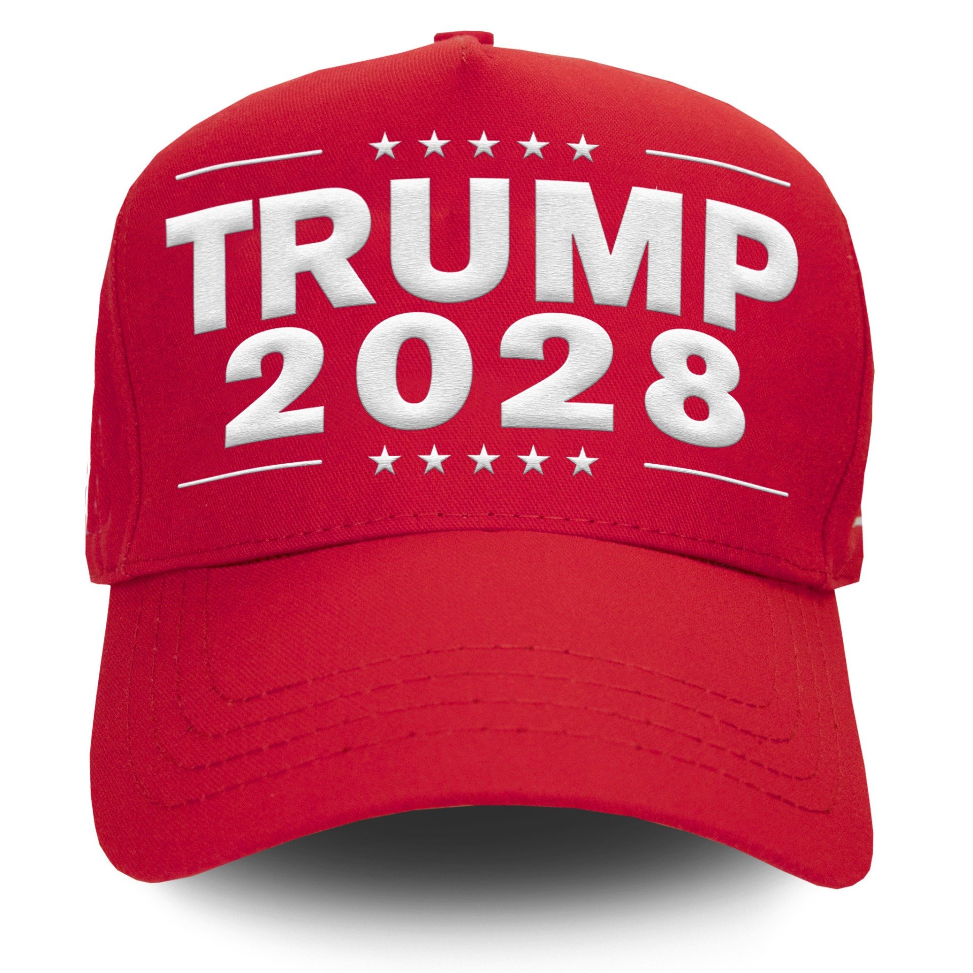Boné vermelho com os dizeres Trump 2028