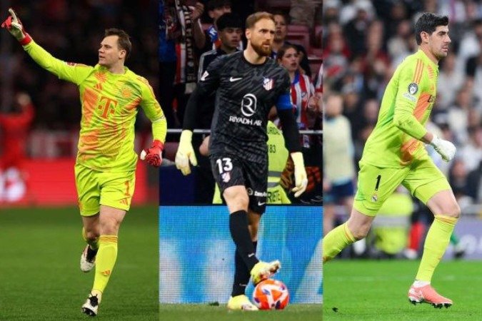 Neuer, Oblak e Courtois - (crédito: Fotos: Adam Pretty/Getty Images, Divulgação / Atletico Madrid e David Ramos/Getty Images) Neuer, Oblak e Courtois - (crédito: Fotos: Adam Pretty/Getty Images, Divulgação / Atletico Madrid e David Ramos/Getty Images)
