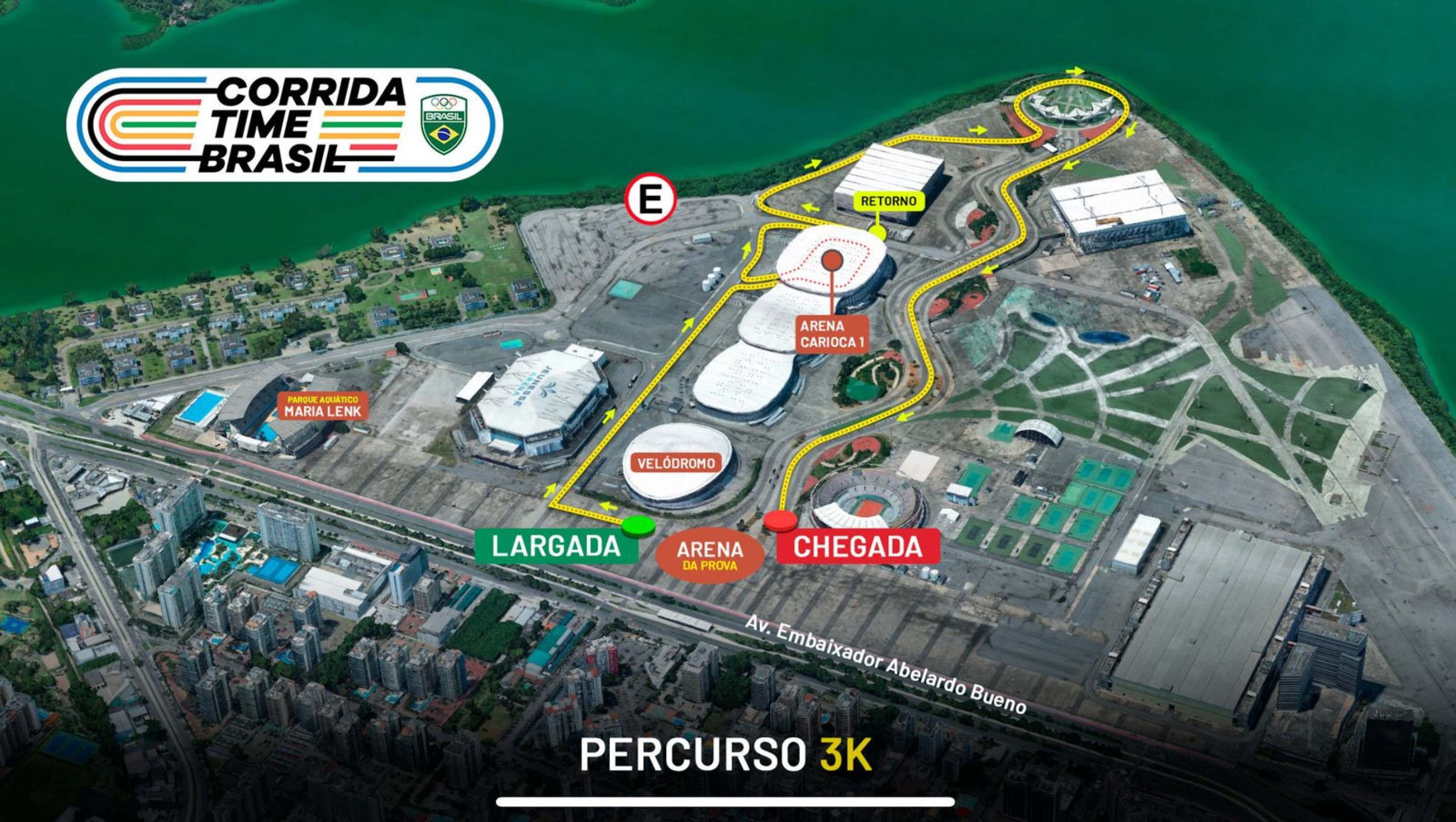 O percurso dos 3km da primeira Corrida Time Brasil, no Parque Olímpico O percurso dos 3km da primeira Corrida Time Brasil, no Parque Olímpico