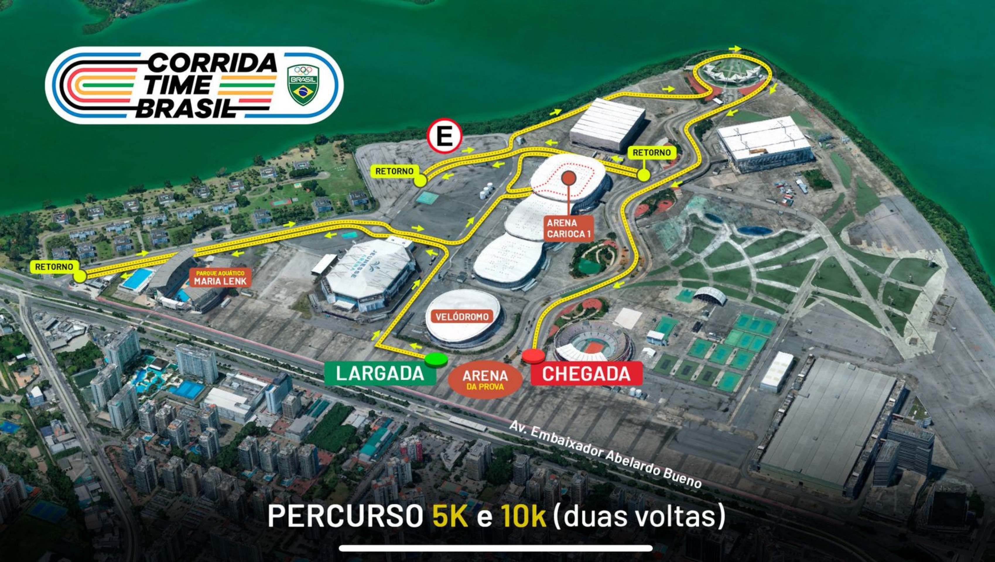 Trajetos das provas de 5km e 10km da Corrida Time Brasil, na Barra da Tijuca Trajetos das provas de 5km e 10km da Corrida Time Brasil, na Barra da Tijuca