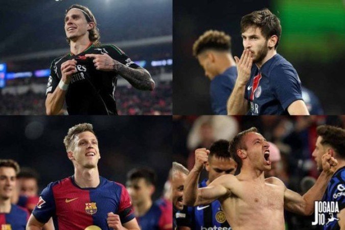 Calafiori (Inter de Milão), Kvaratskhelia (PSG), Dani Olmo (Barcelona) e Frattesi (Inter de Milão), principais contratações dos semifinalistas da Champions para esta temporada - (crédito: Fotos: Justin Setterfield/Getty Images, Carl Recine/Getty Images, Clive Brunskill/Getty Images e Alexander Hassenstein/Getty Images) Calafiori (Inter de Milão), Kvaratskhelia (PSG), Dani Olmo (Barcelona) e Frattesi (Inter de Milão), principais contratações dos semifinalistas da Champions para esta temporada - (crédito: Fotos: Justin Setterfield/Getty Images, Carl Recine/Getty Images, Clive Brunskill/Getty Images e Alexander Hassenstein/Getty Images)