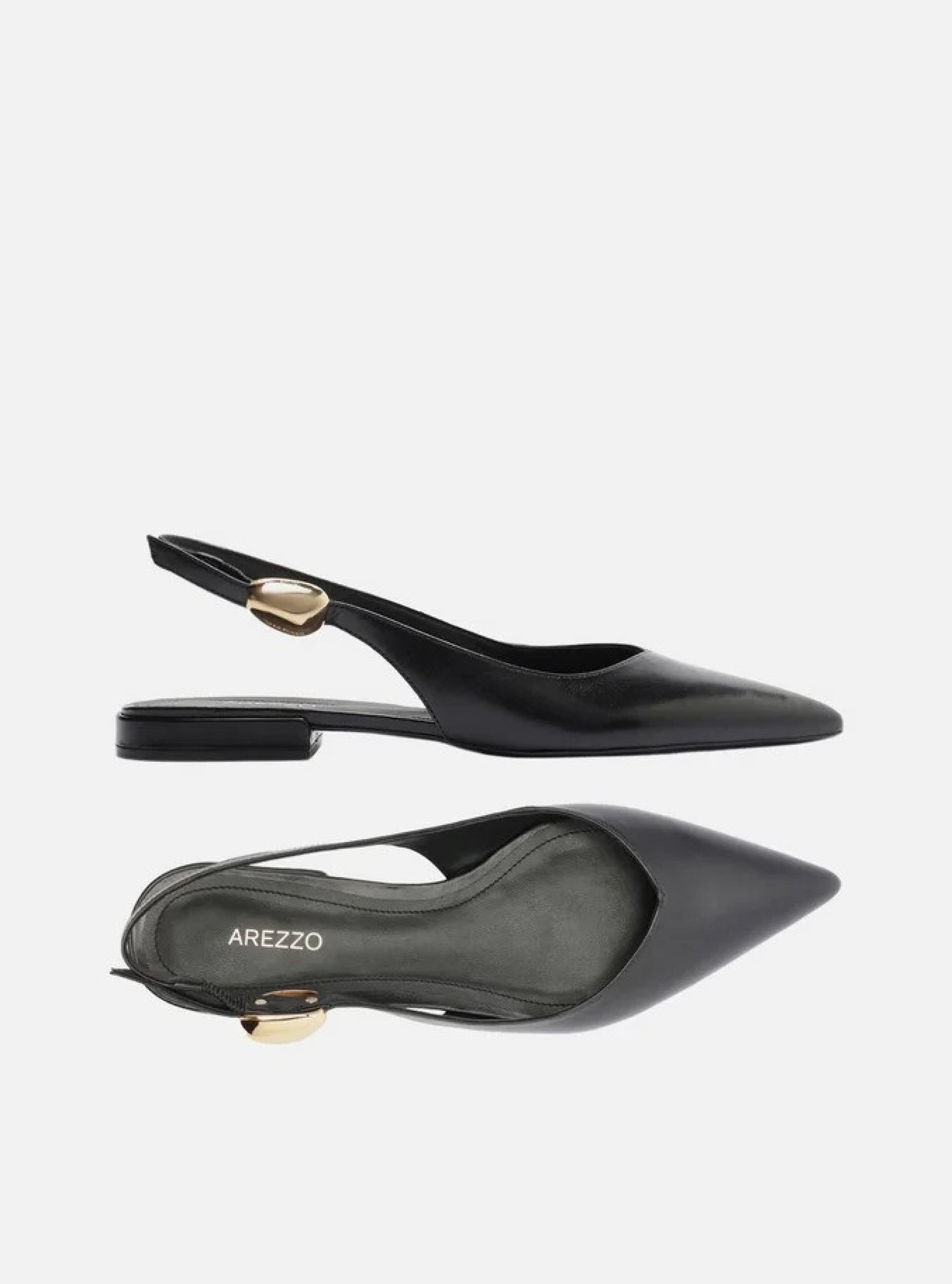 Sapatilha Preta Couro Slingback Metal Bold (R$ 359,90) 