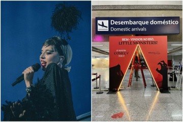 Os fãs que desembarcam no aeroporto são recebidos com um painel temático da música 'Paparazzi' -  (crédito: Reprodução/Redes sociais)