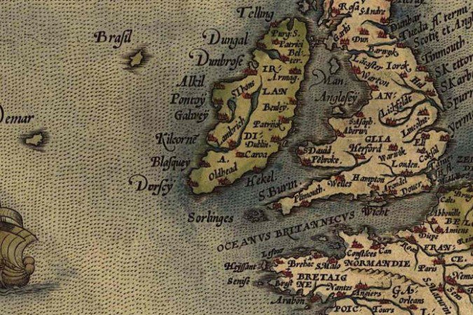 Detalhe do mapa de 1424 de Zuane Pizzigano, com a ilha Brasil à esquerda... - (crédito: University of Minnesota Libraries/James Ford Bell Library) Detalhe do mapa de 1424 de Zuane Pizzigano, com a ilha Brasil à esquerda... - (crédito: University of Minnesota Libraries/James Ford Bell Library)