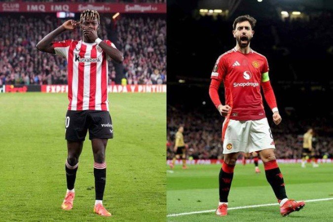 Nico Williams é o astro do Bilbao; Bruno Fernandes, o cara do United. Quem levará a melhor no duelo desta 5ª? - (crédito: Foto: Juan Manuel Serrano Arce/Getty Images e Carl Recine/Getty Images) Nico Williams é o astro do Bilbao; Bruno Fernandes, o cara do United. Quem levará a melhor no duelo desta 5ª? - (crédito: Foto: Juan Manuel Serrano Arce/Getty Images e Carl Recine/Getty Images)