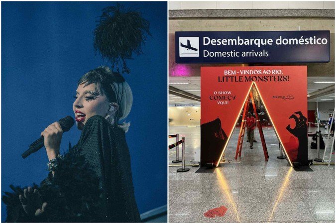 Os fãs que desembarcam no aeroporto são recebidos com um painel temático da música 'Paparazzi' - (crédito: Reprodução/Redes sociais) Os fãs que desembarcam no aeroporto são recebidos com um painel temático da música 'Paparazzi' - (crédito: Reprodução/Redes sociais)