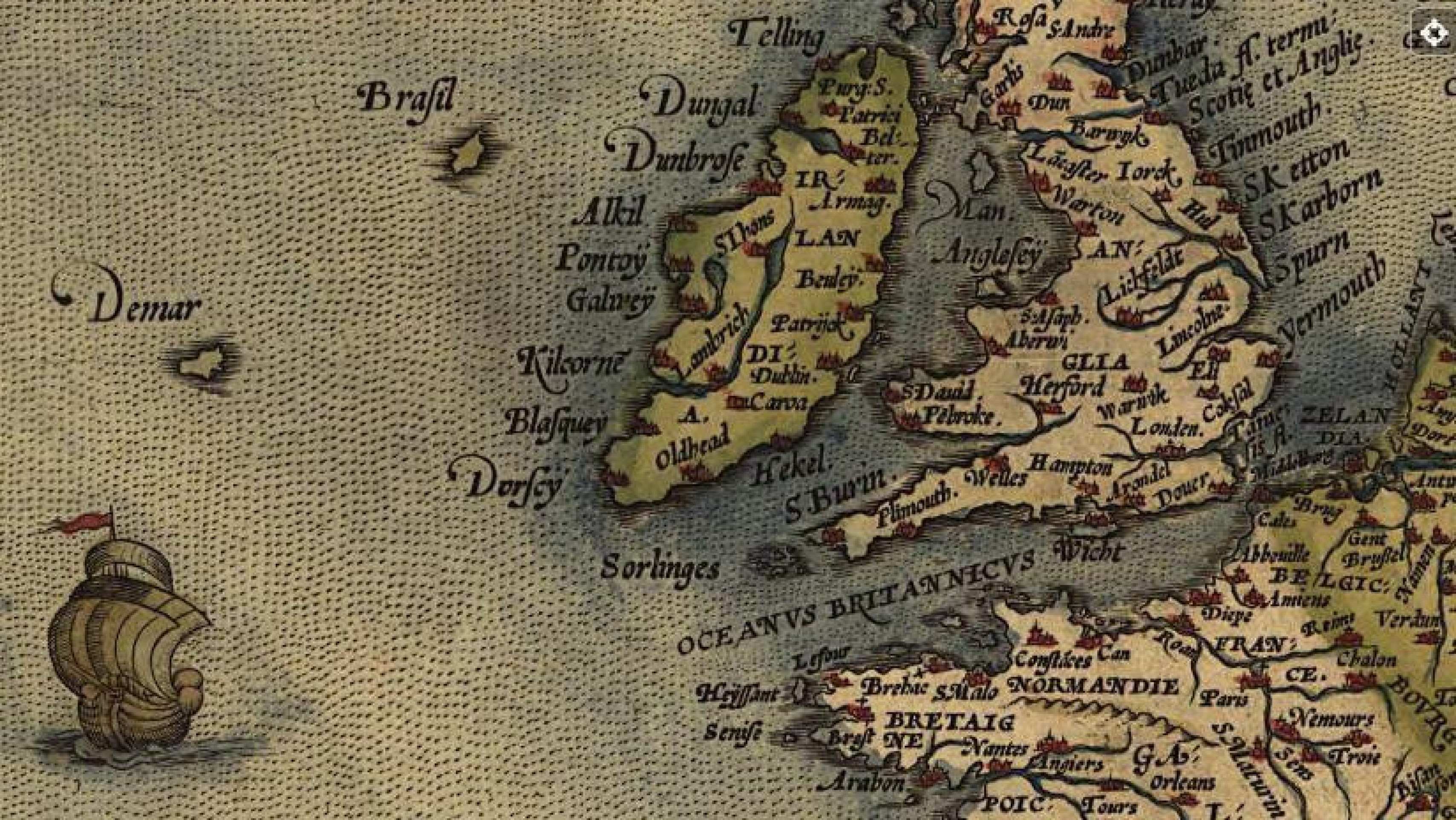 Detalhe do mapa de 1424 de Zuane Pizzigano, com a ilha Brasil à esquerda... -  (crédito: University of Minnesota Libraries/James Ford Bell Library)