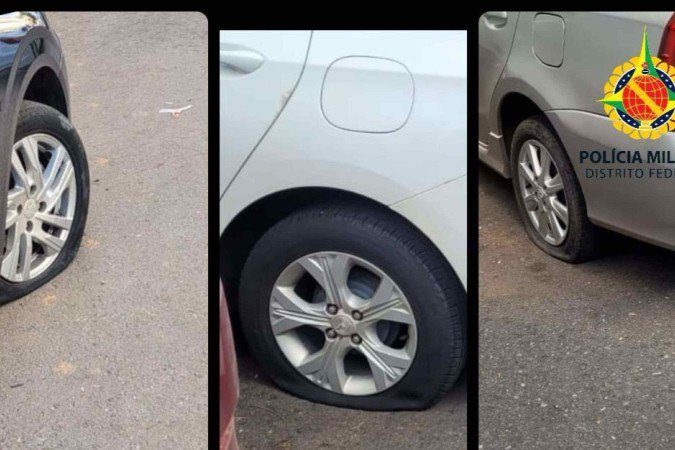 O homem estaria furando pneus na quadra 716 norte - (crédito: PMDF) O homem estaria furando pneus na quadra 716 norte - (crédito: PMDF)