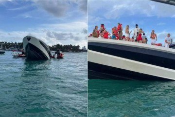 Tripulantes são resgatados de iate que afundou em Miami -  (crédito: Reprodução / Instagram/ @uscgsoutheast)