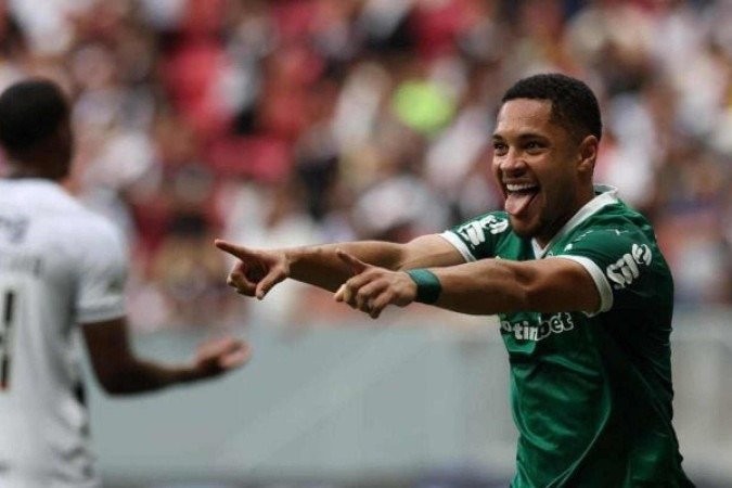 Após 13 jogos, Vitor Roque marca pela primeira vez com a camisa do Palmeiras - (crédito: Foto: Cesar Greco/Palmeiras) Após 13 jogos, Vitor Roque marca pela primeira vez com a camisa do Palmeiras - (crédito: Foto: Cesar Greco/Palmeiras)