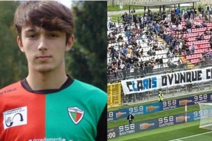 Riccardo Claris, 26 anos, foi homenageado pela torcida da Atalanta com um faixa no jogo contra o Monza -  (crédito: Reprodução)