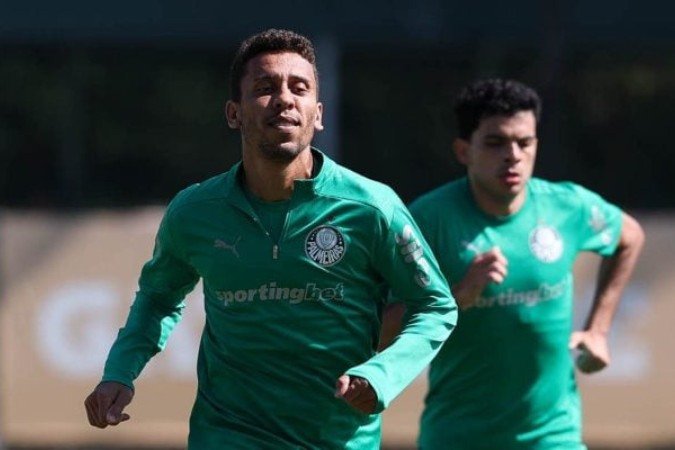 Marcos Rocha treino com os companheiros na Academia de Futebol -  (crédito: Cesar Greco/Palmeiras/by Canon)
