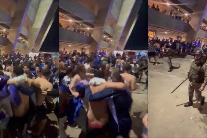 Agressões ocorreram na saída da torcida cruzeirense no setor amarelo, do Mineirão -  (crédito: Foto: Reprodução)