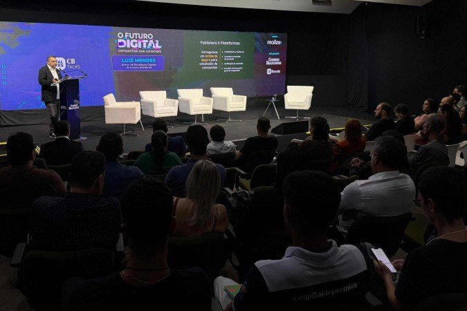 Público acompanha a apresentação do diretor de Estratégias Digitais do Correio Braziliense, Luiz Mendes, durante o evento Público acompanha a apresentação do diretor de Estratégias Digitais do Correio Braziliense, Luiz Mendes, durante o evento
