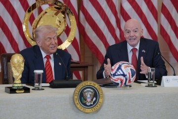 Durante a entrevista coletiva, Trump se surpreendeu com a ausência da Rússia em competições esportivas, como a própria Copa. Ele só descobriu da questão por conta de uma pergunta  -  (crédito: Anna Moneymaker / GETTY IMAGES NORTH AMERICA / Getty Images via AFP)