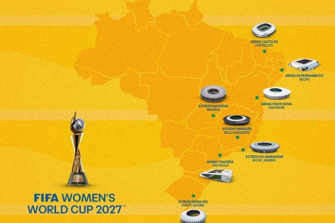 Sem cidades do Norte do Brasil, Copa do Mundo Feminina ará por oito estados brasileiros em 2027 - (crédito: Divulgação/Fifa) Sem cidades do Norte do Brasil, Copa do Mundo Feminina ará por oito estados brasileiros em 2027 - (crédito: Divulgação/Fifa)