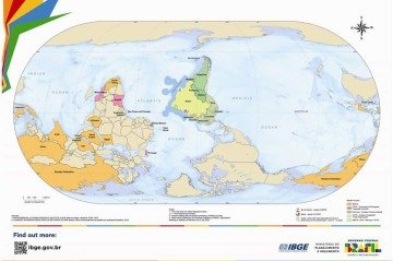 mapa-múndi com Brasil no centro e Sul -  (crédito: Divulgação/IBGE)
