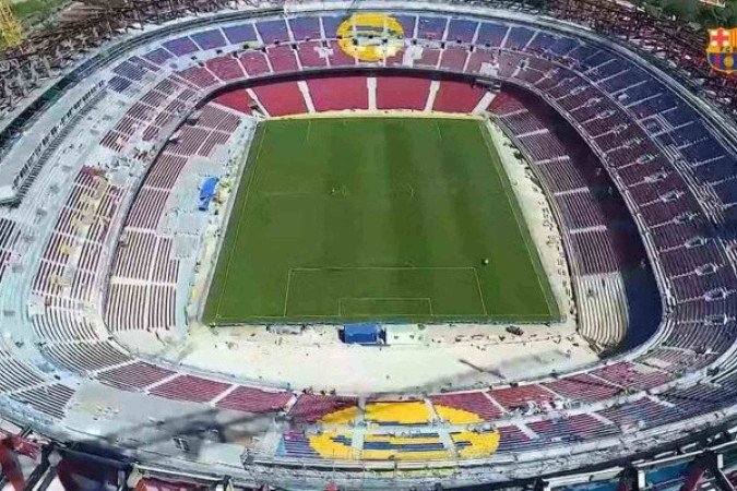 Camp Nou segue em obras - (crédito: Foto: reprodução tv do Barcelona) Camp Nou segue em obras - (crédito: Foto: reprodução tv do Barcelona)