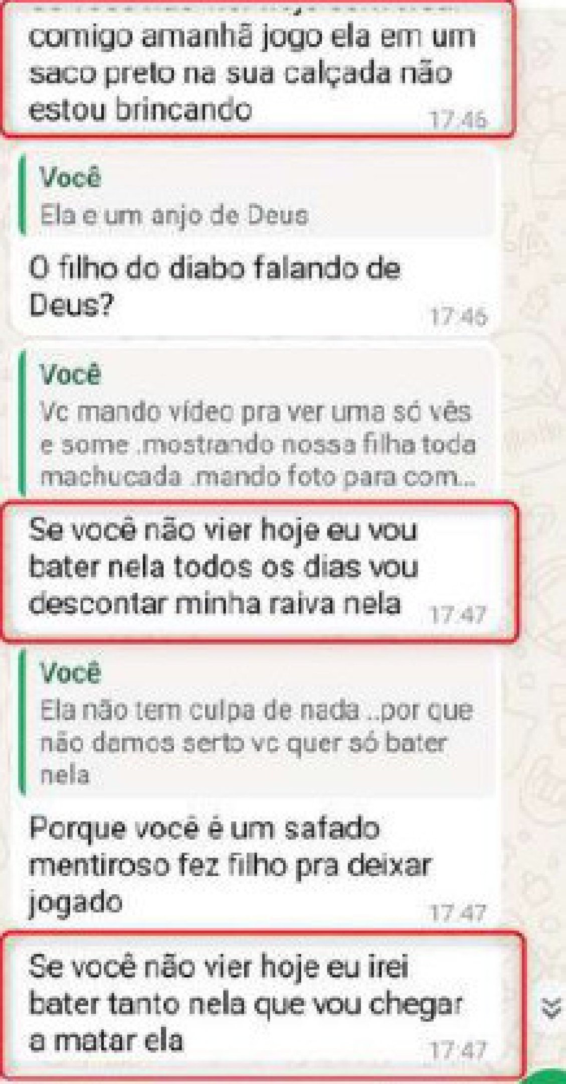 Troca de mensagens entre pai e mãe aponta que mulher, de 28 anos, torturou e ameaçou matar a filha de apenas 1 ano
