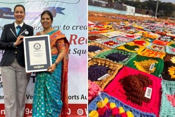 Após o recorde, os 100.581 quadrados de crochê serão transformados em cachecóis, ponchos e outras peças de vestuário -  (crédito: Divulgação/Guinness World Records )