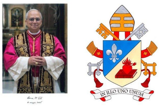 Foto oficial e brasão do papa Leão XIV  -  (crédito: Vaticano News)